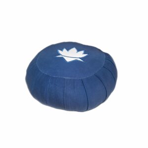 Cuscino rotondo in kapok con loto ricamato  - Blu