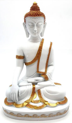 Statua di Buddha in resina bianca/oro